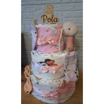 Tort z pieluszek – Prezent na Baby Shower, Chrzest, Narodziny – Personalizowany