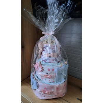 Tort z pieluszek – Prezent na Baby Shower, Chrzest, Narodziny – Personalizowany